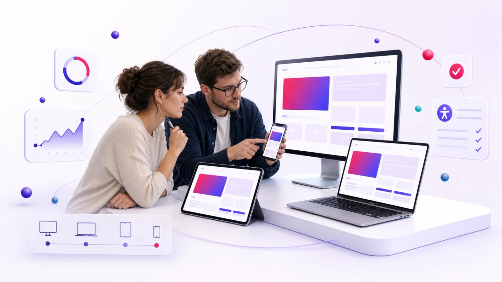 Webentwicklung und responsive Qualitätsprüfung auf Desktop, Laptop und Smartphone